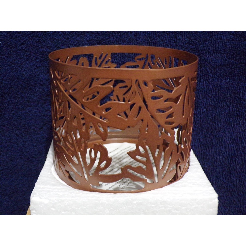 Avon Fall Leaves Metal Candle Sleeve Brown For 3-Wick/Pillar 4" Rd x 3.5" High
